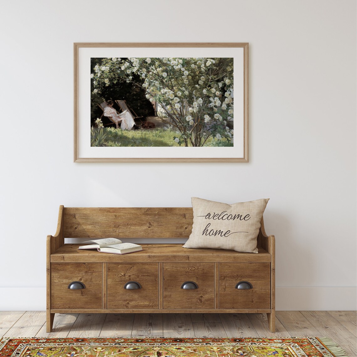 Rose Garden Woman Reading Vintage Landscape Art Print - Image 2