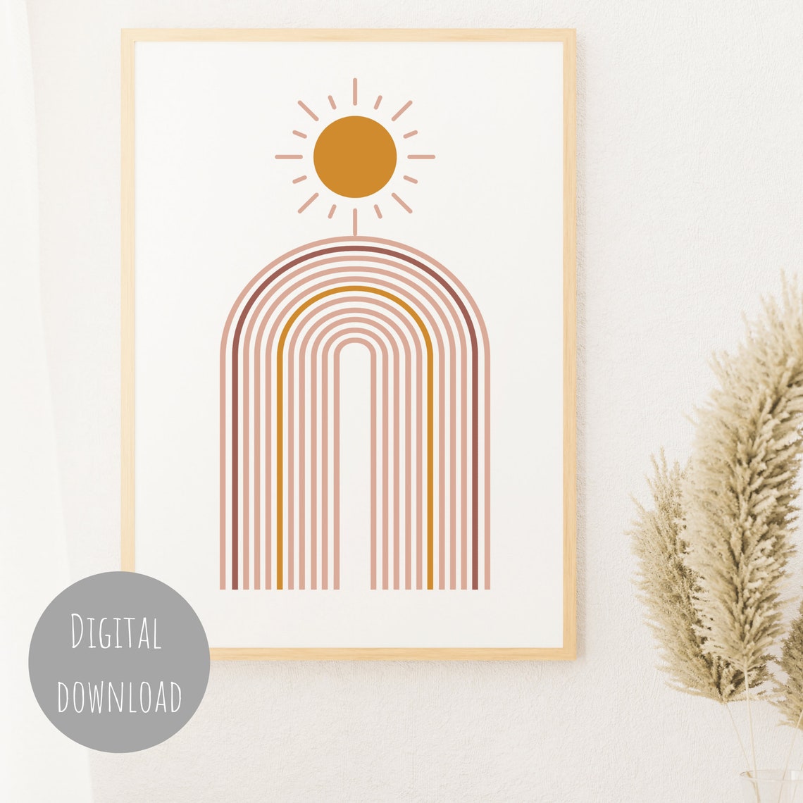 Boho Neutral Rainbow Arch Sun Modern Minimalist Abstract Art Poster - Image 2