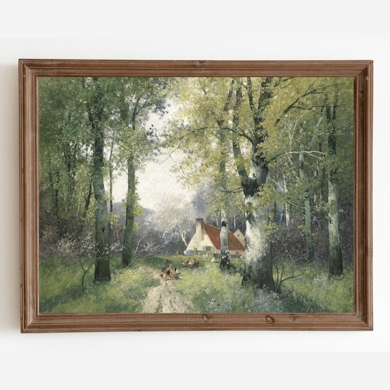 Vintage Country Landscape, Cottage Poster Print