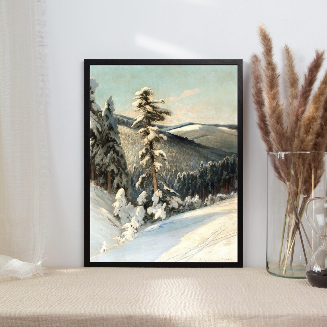 Mountainscape With Snow-Covered Trees, Vintage Print - Image 2