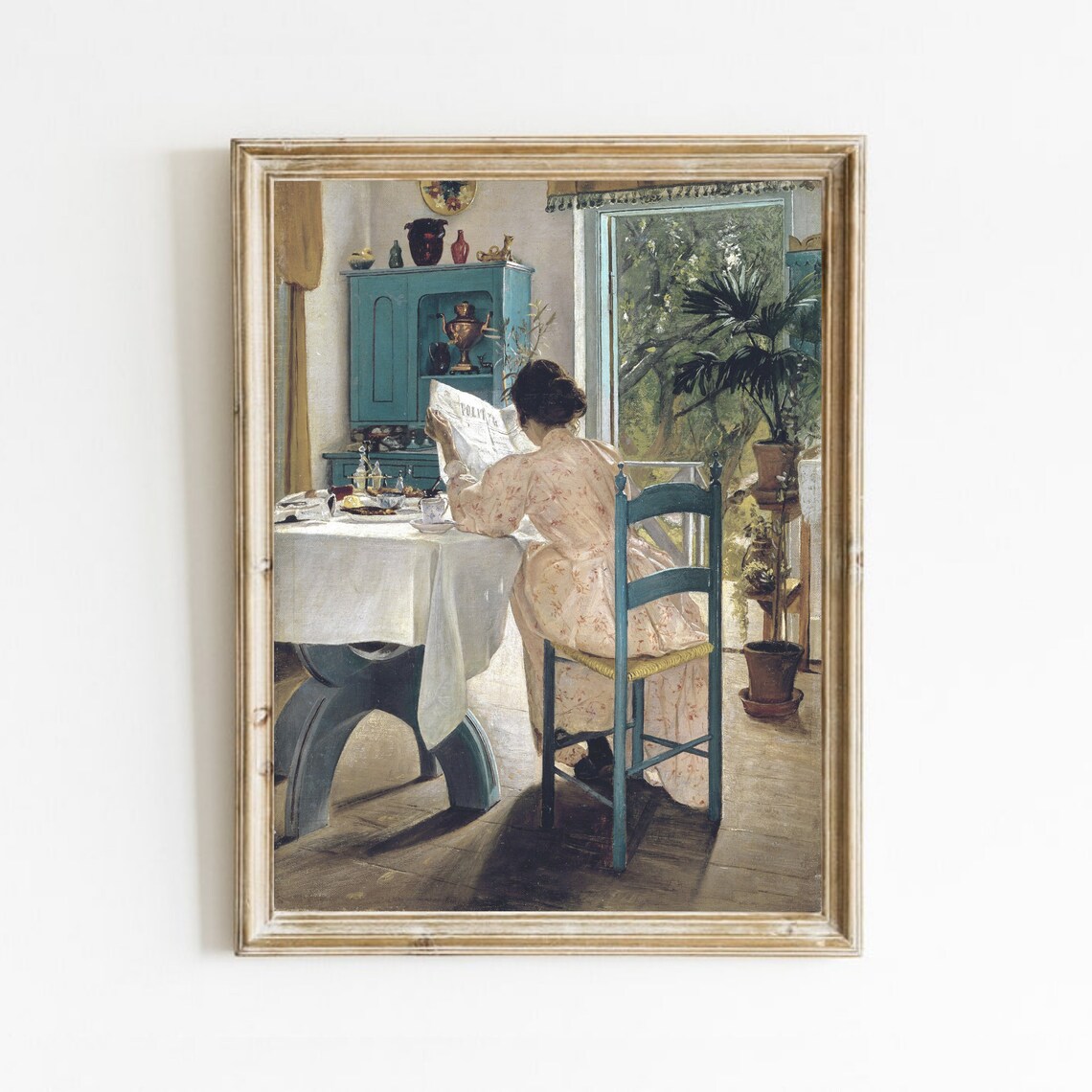 Antique Woman Reading Portrait, Vintage Interior Art Print