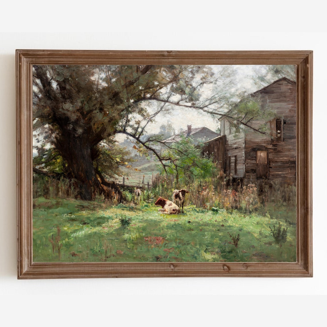Vintage Farmhouse Cow Print, Country Landscape Art