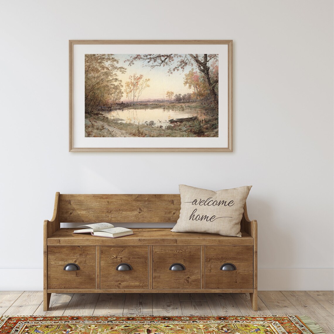 Vintage Lake Landscape, Rustic Autumn Art Print - Image 2