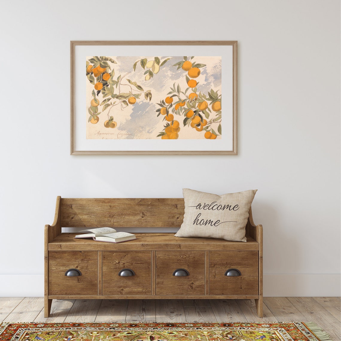 Antique Orange Branch Watercolor Citrus Fruit Study Dated 1863 Print - Image 2