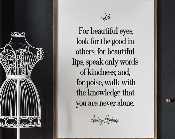 Audrey Hepburn Quote For Beautiful Eyes Instant Inspirational Wall Art Black And White Home Decor Neutral