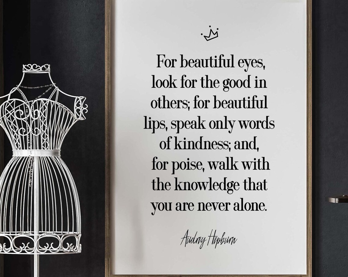 Audrey Hepburn Beautiful Eyes Quote Poster Inspirational Black White Art