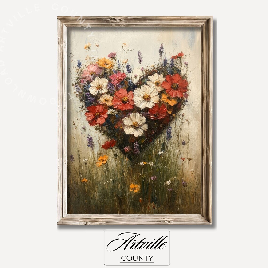 Wildflower Heart Meadow Vintage Floral Love Bloom Painting Poster