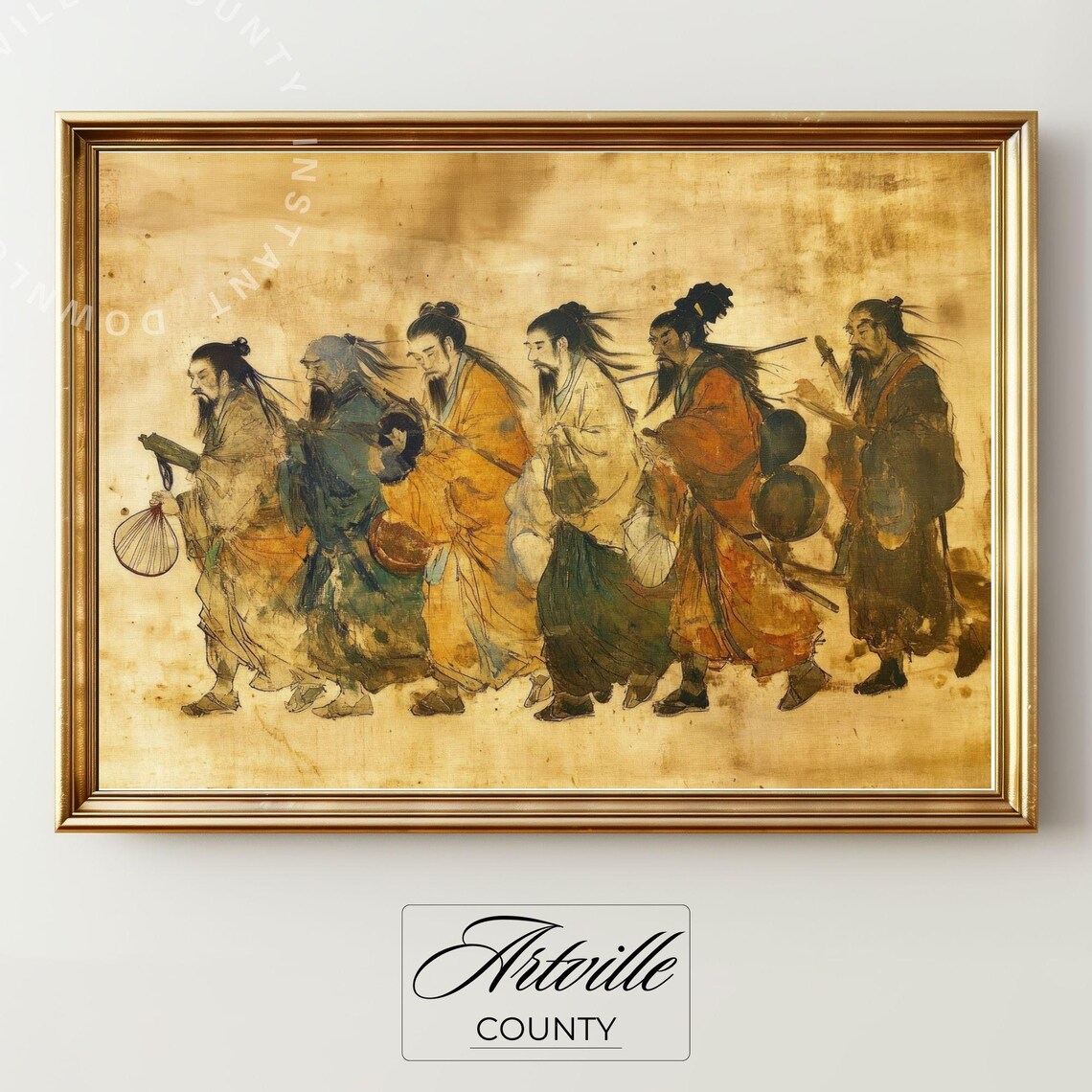 Ancient Chinese Scroll Art Print, Taoist Painting