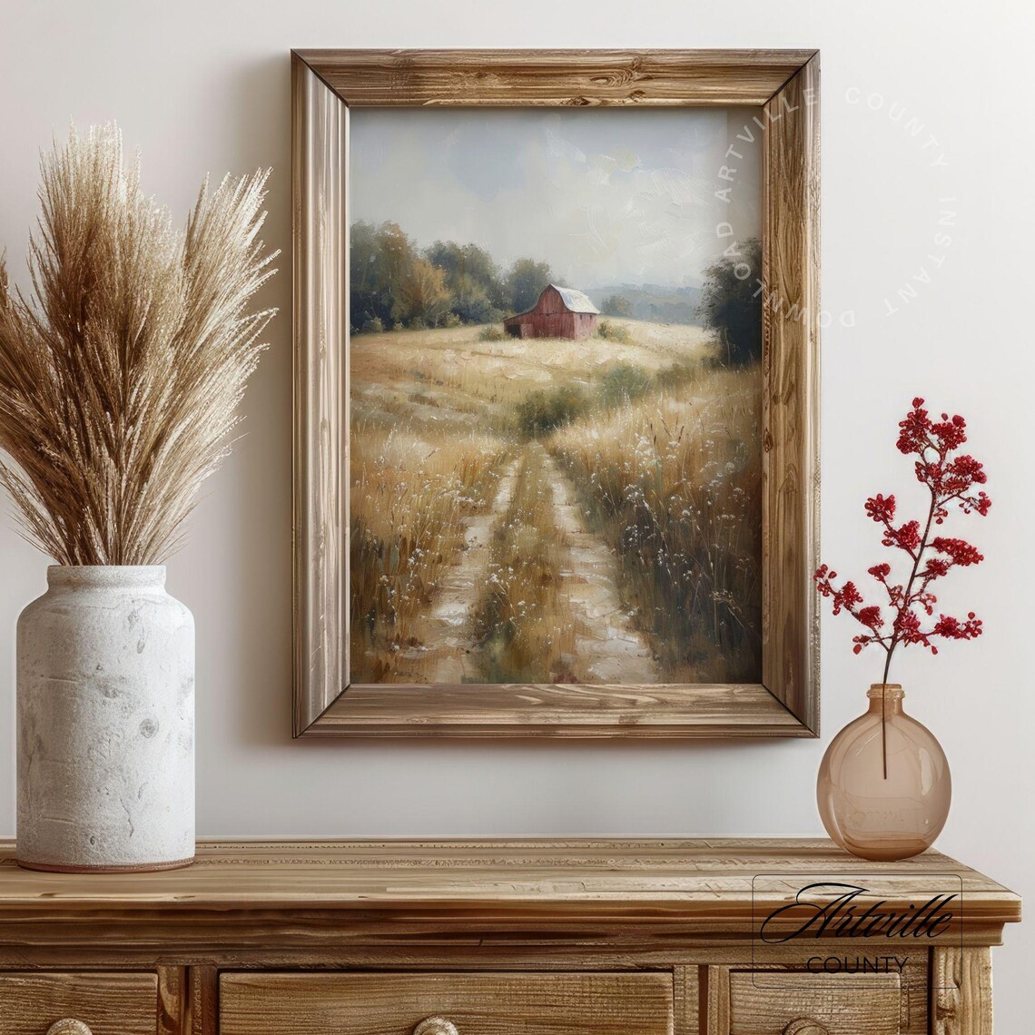 Vintage Countryside Barn Painting, Autumn Landscape Art Print - Image 2