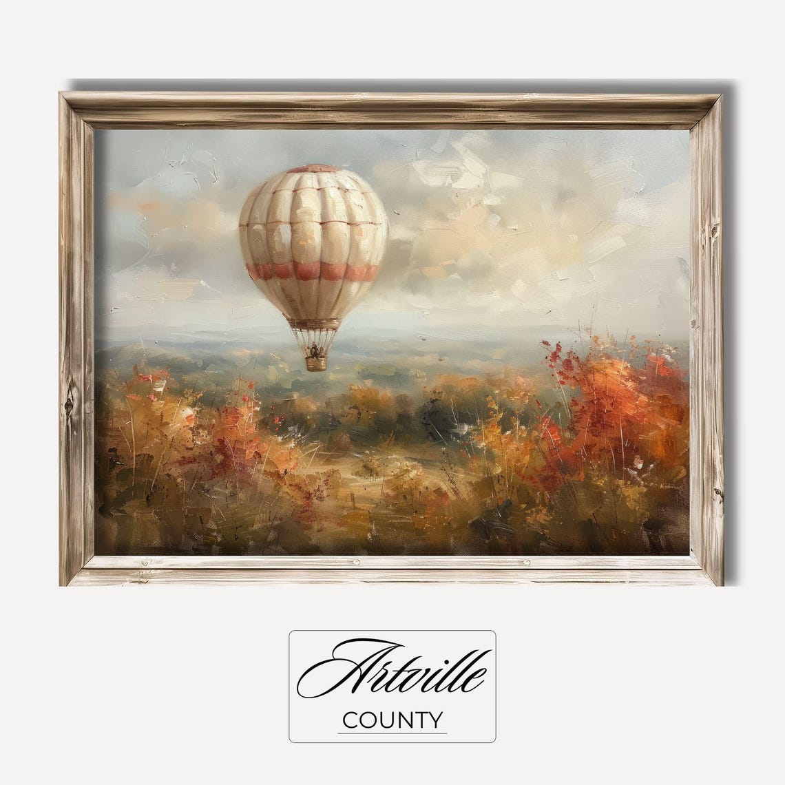 Vintage Hot Air Balloon Floating Over Golden Autumn Fields Poster