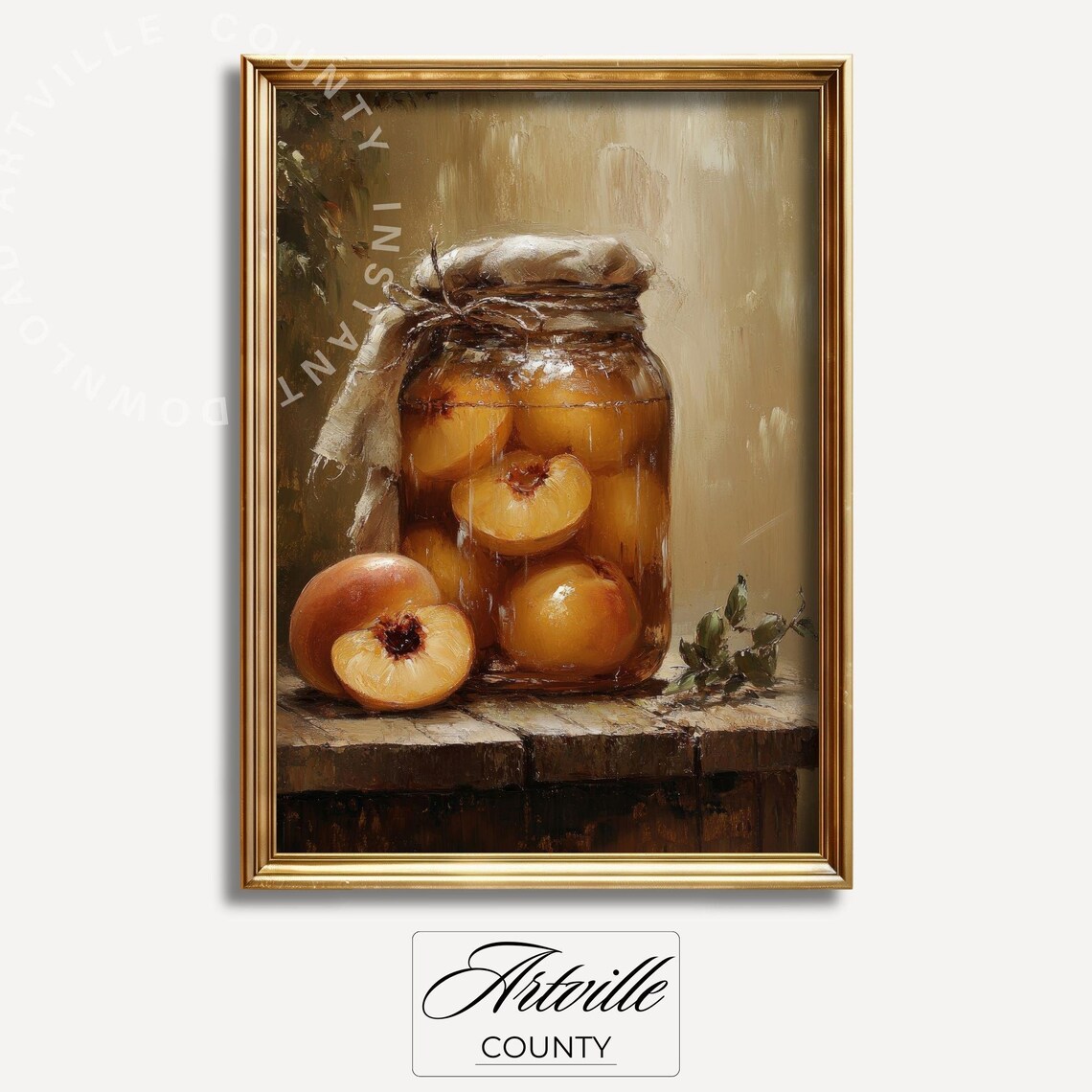 Vintage Peaches In Jar, Cottage Kitchen Art Print