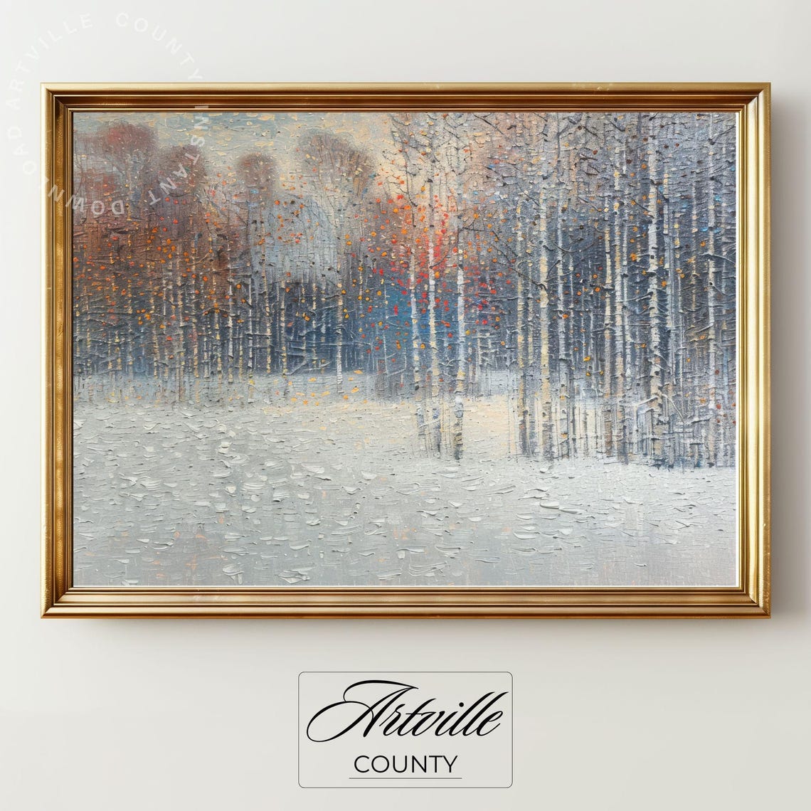 Snowy Birch Forest in Winter Abstract Textured Landscape Poster - Image 3