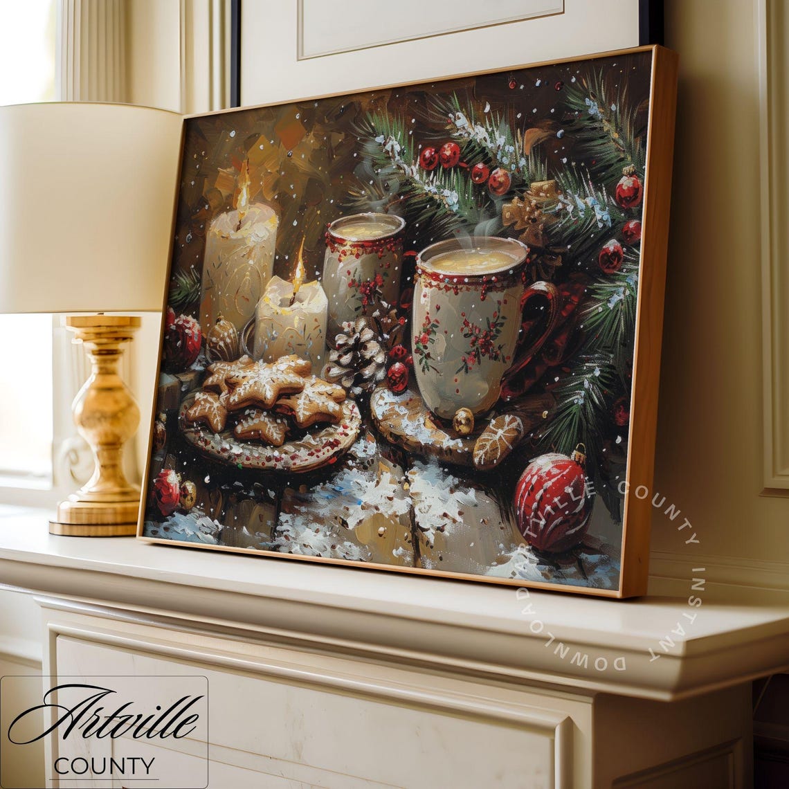 Christmas Candles Cocoa Cookies Vintage Holiday Still Life Poster - Image 3