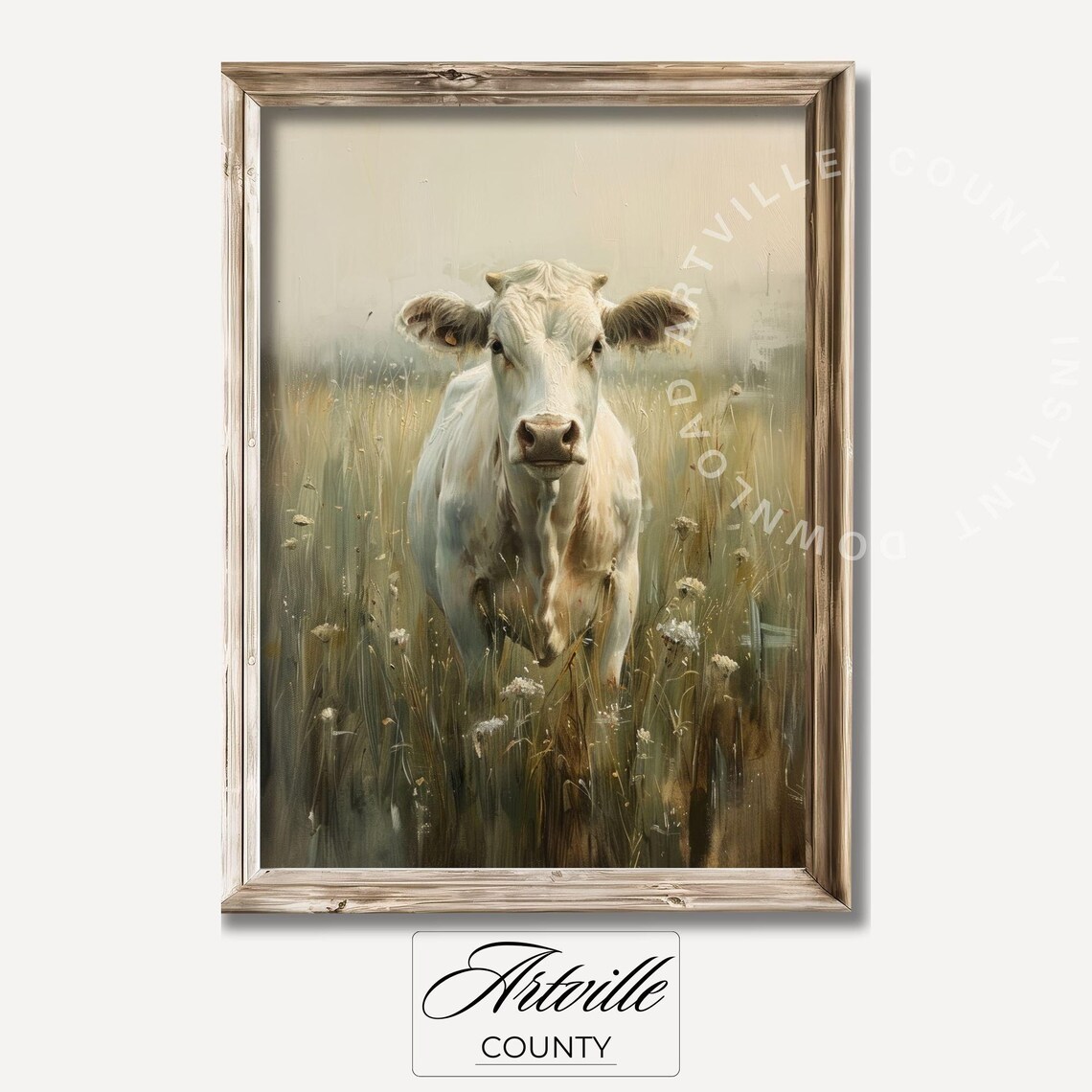 Cow Grazing Oil Painting, Farmhouse Wall Art