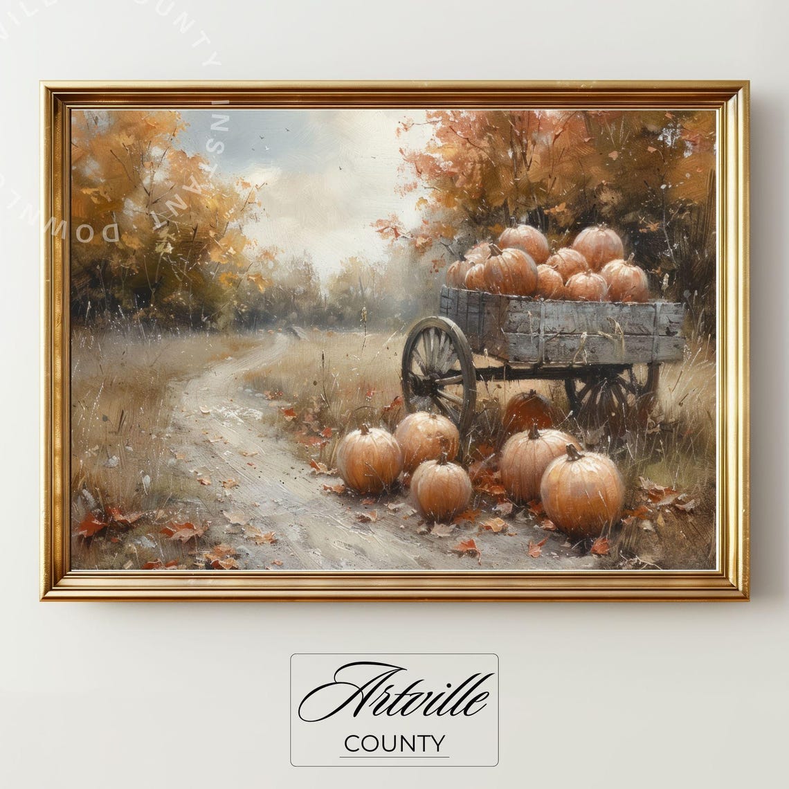 Wooden Wagon Overflowing with Pumpkins Autumn Harvest Poster - Image 2