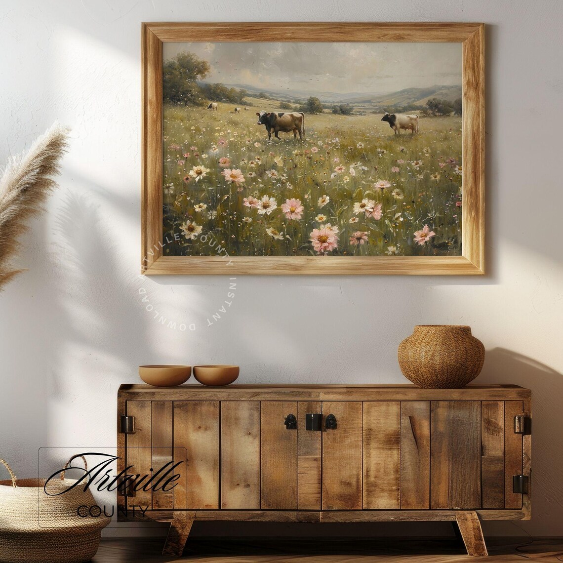 Cows Grazing, Farmhouse Vintage Wall Art Print - Image 3