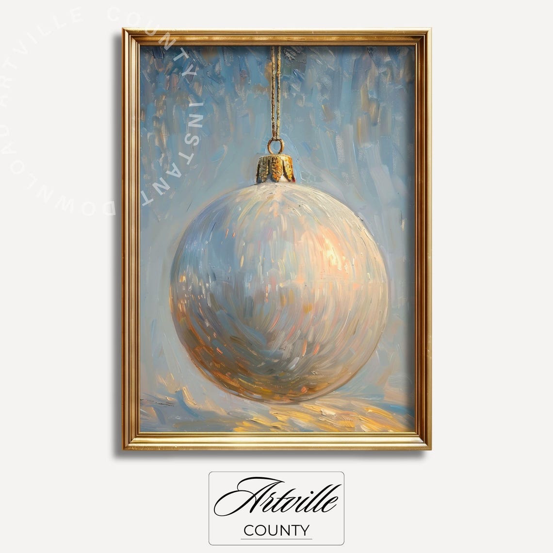 Silver Christmas Ornament Bauble Vintage Holiday Still Life Poster - Image 2