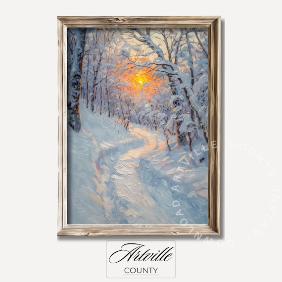 Winter Forest Path at Sunrise Snowy Trees Golden Glow Poster