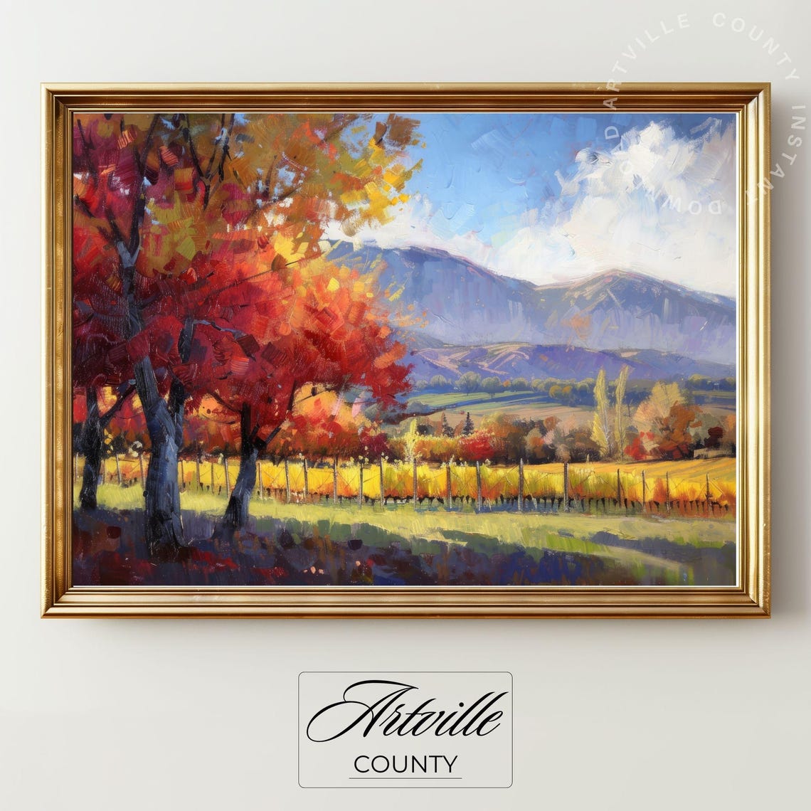 Red Autumn Forest Landscape Artwork Warm Fall Bedroom Decor Poster - Image 3