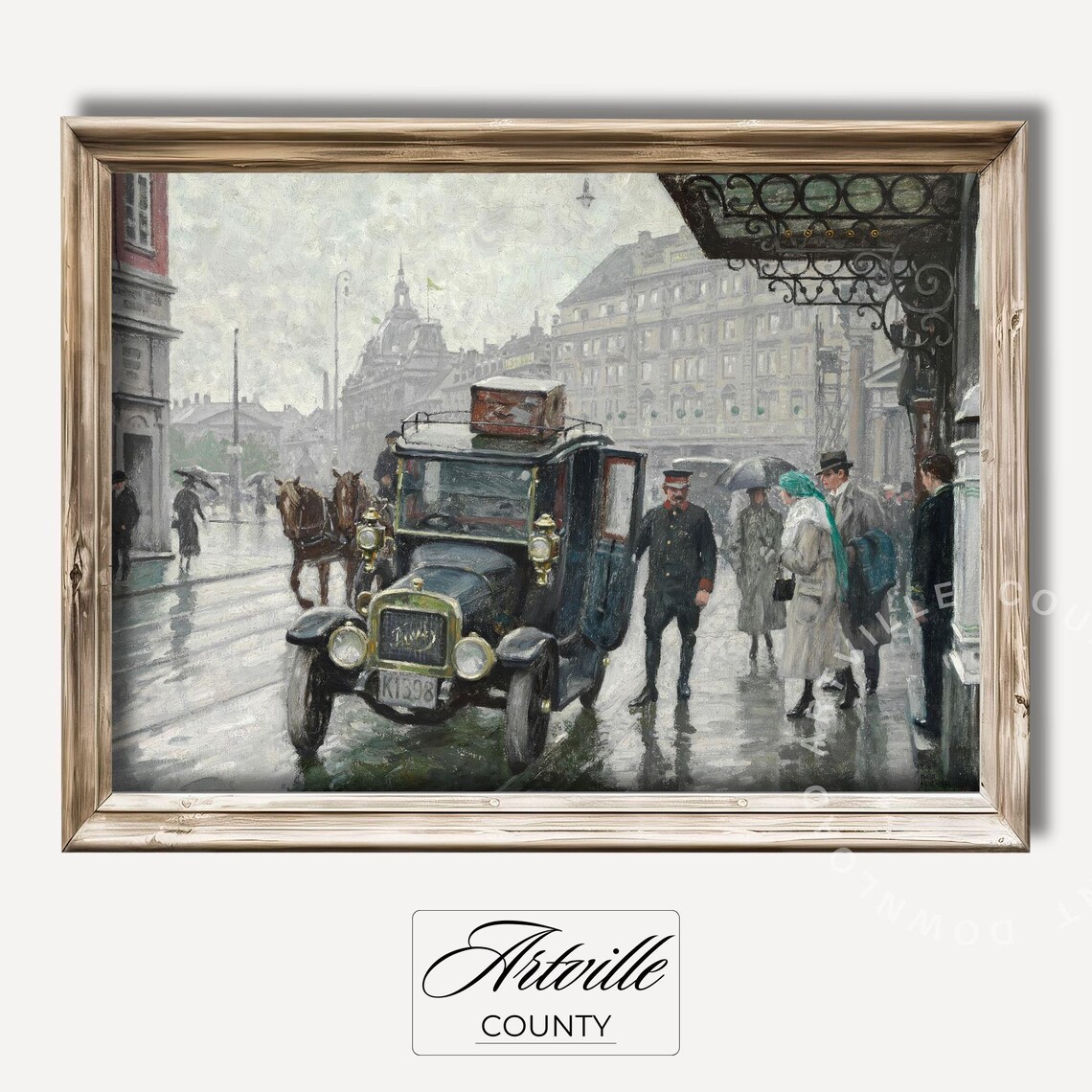 Rainy Day At The Grand Hotel, Vintage Taxi Travel Poster