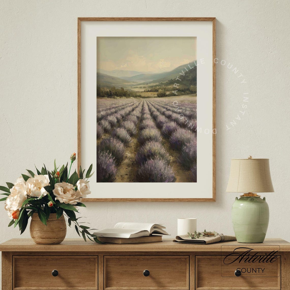 Lavender Field Oil Painting Farmhouse Wall Art Vintage Landscape Painting Countryside Cottagecore Art Print - Image 5
