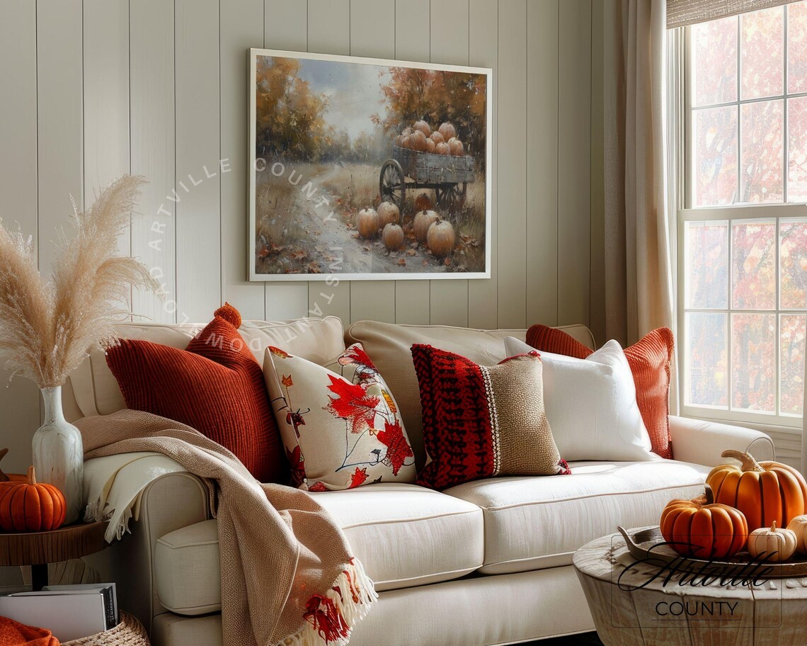 Wooden Wagon Overflowing with Pumpkins Autumn Harvest Poster - Image 4