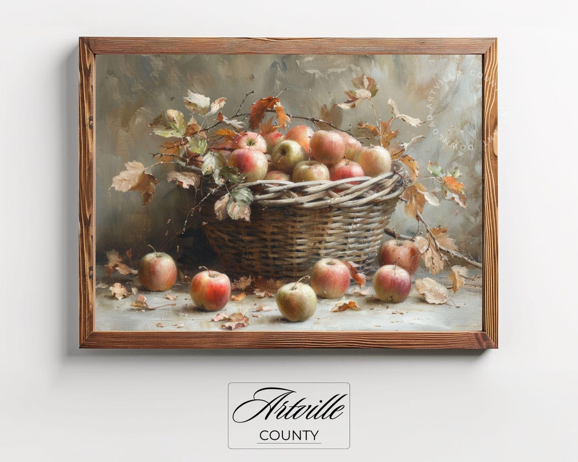 Basket of Apples Autumn Still Life Vintage Oil Painting Poster - Image 2