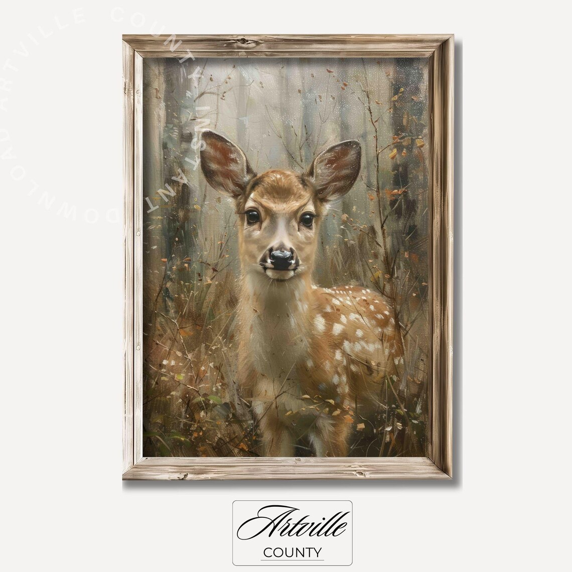 Deer In Forest Art Print, Vintage Nursery Decor