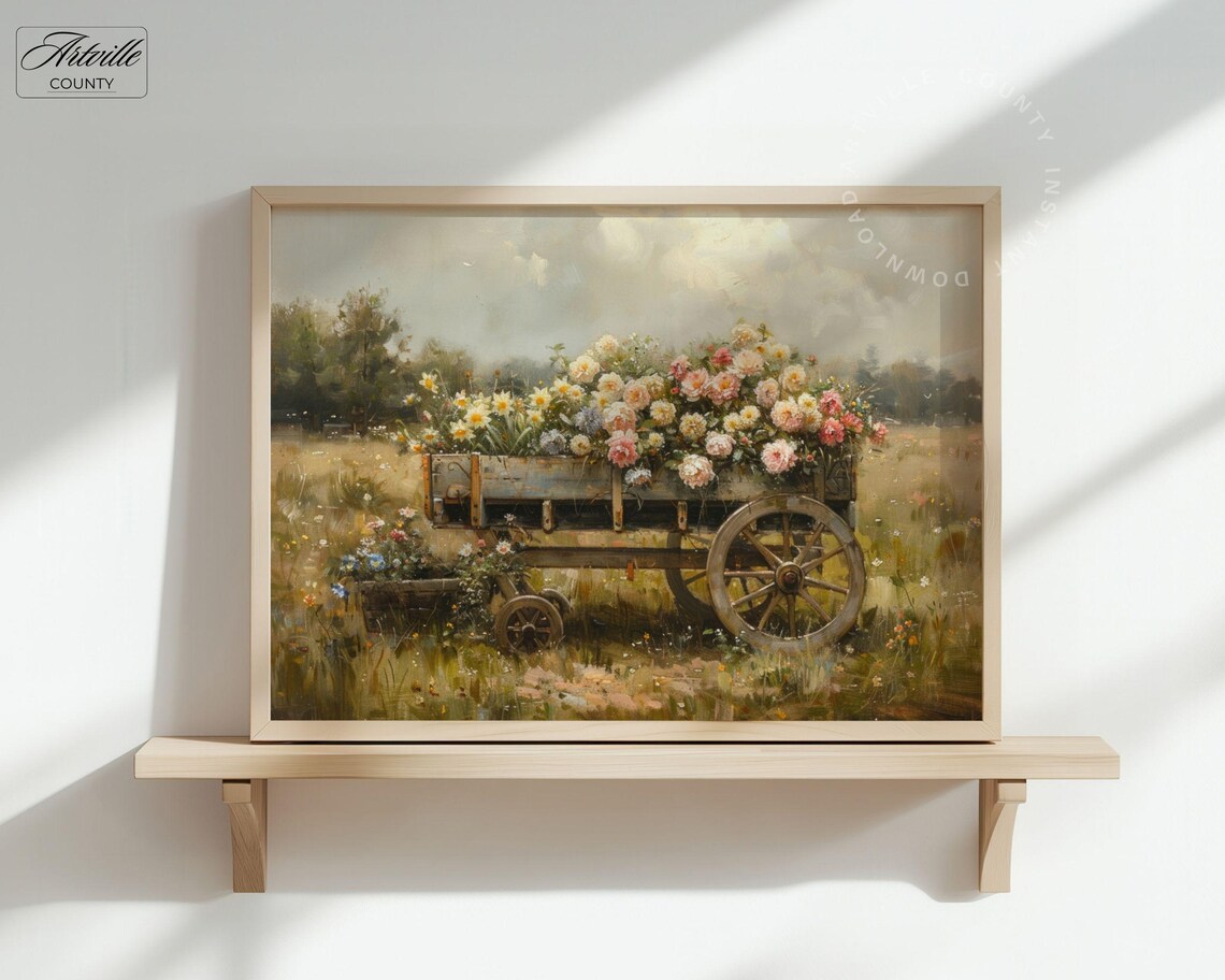 Wildflowers Cart Vintage Floral Art Print - Image 3