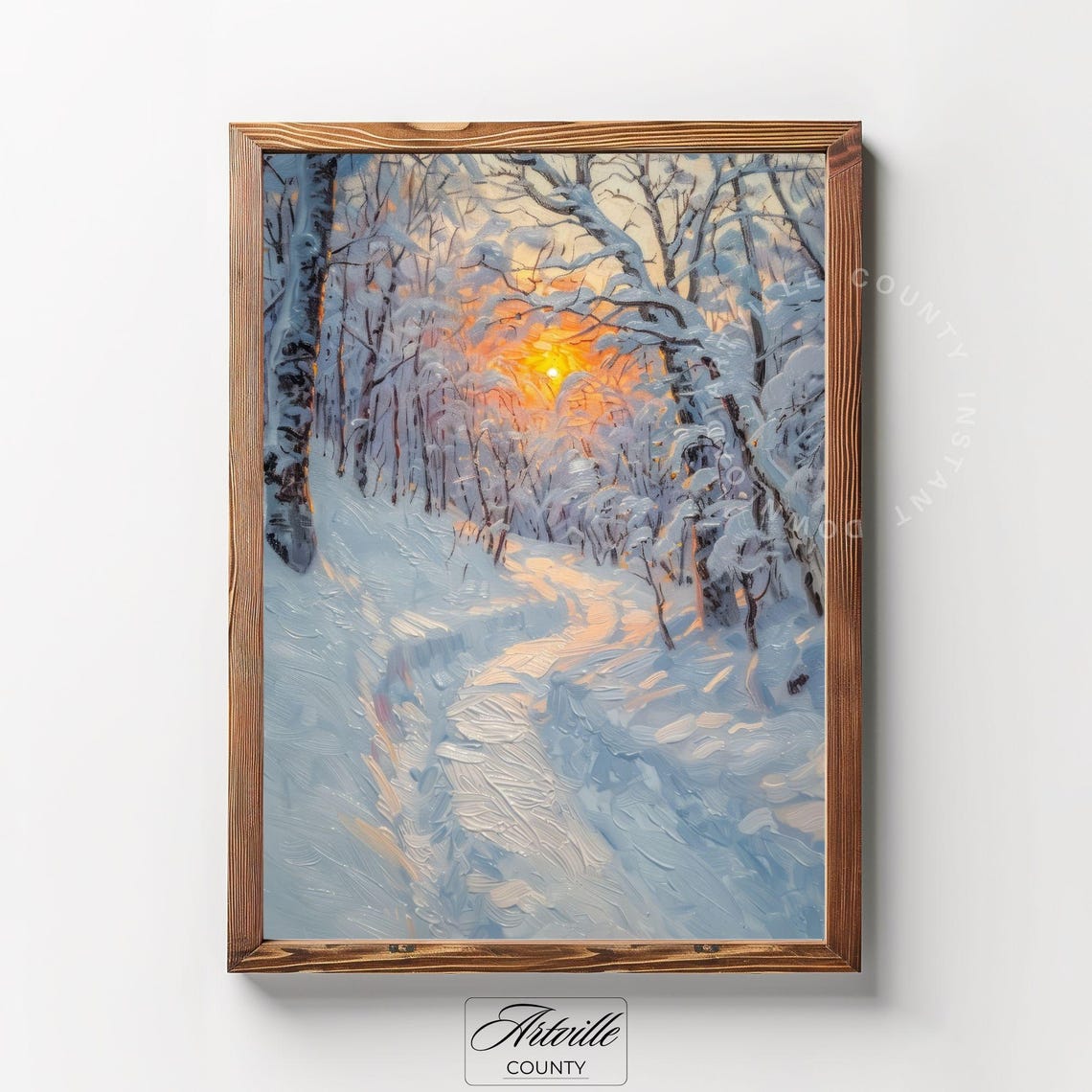 Winter Forest Path at Sunrise Snowy Trees Golden Glow Poster - Image 3