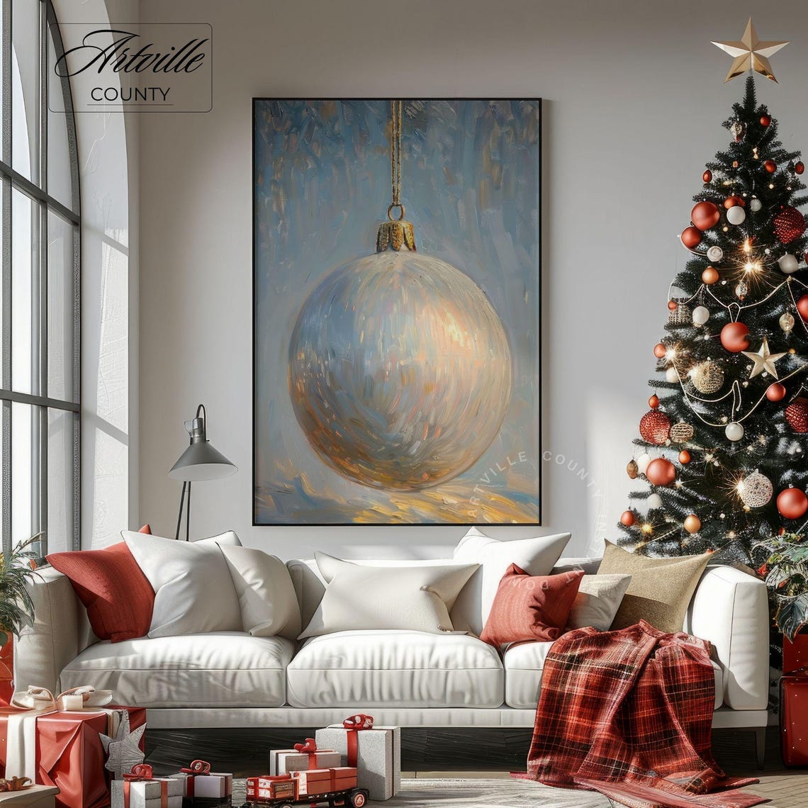 Silver Christmas Ornament Bauble Vintage Holiday Still Life Poster - Image 4