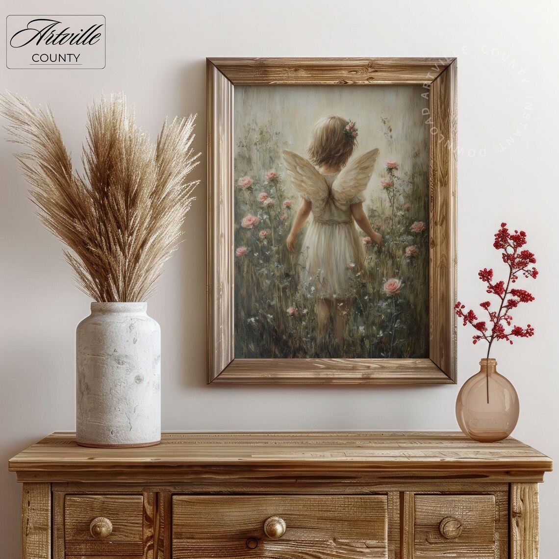 Baby Angel Print, Neutral Nursery Vintage Floral - Image 2
