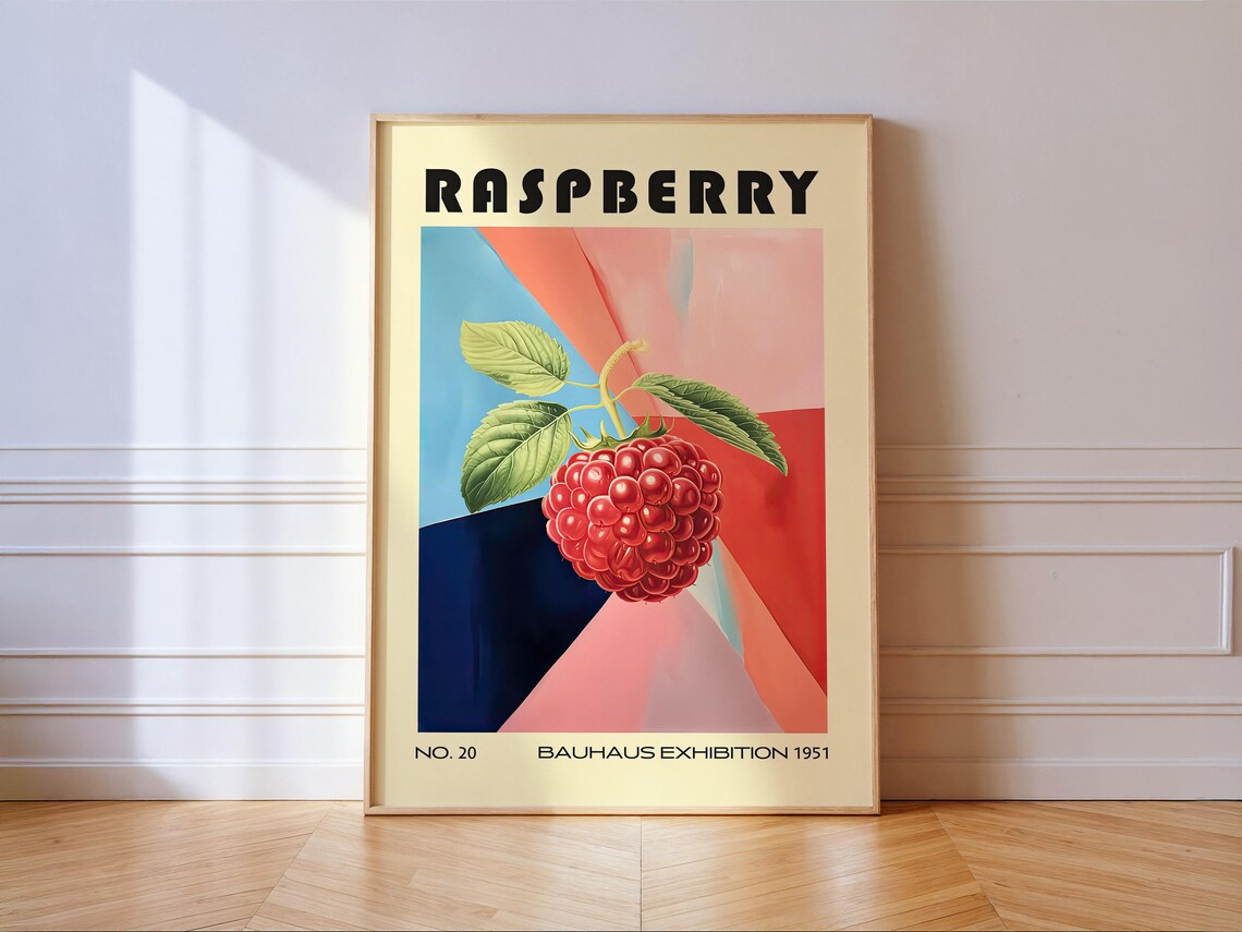 Raspberry Decorative Kitchen Print, Vintage Bauhaus Poster