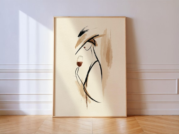 Minimalist Woman Holding Wine Glass Brush Stroke Fashion Poster