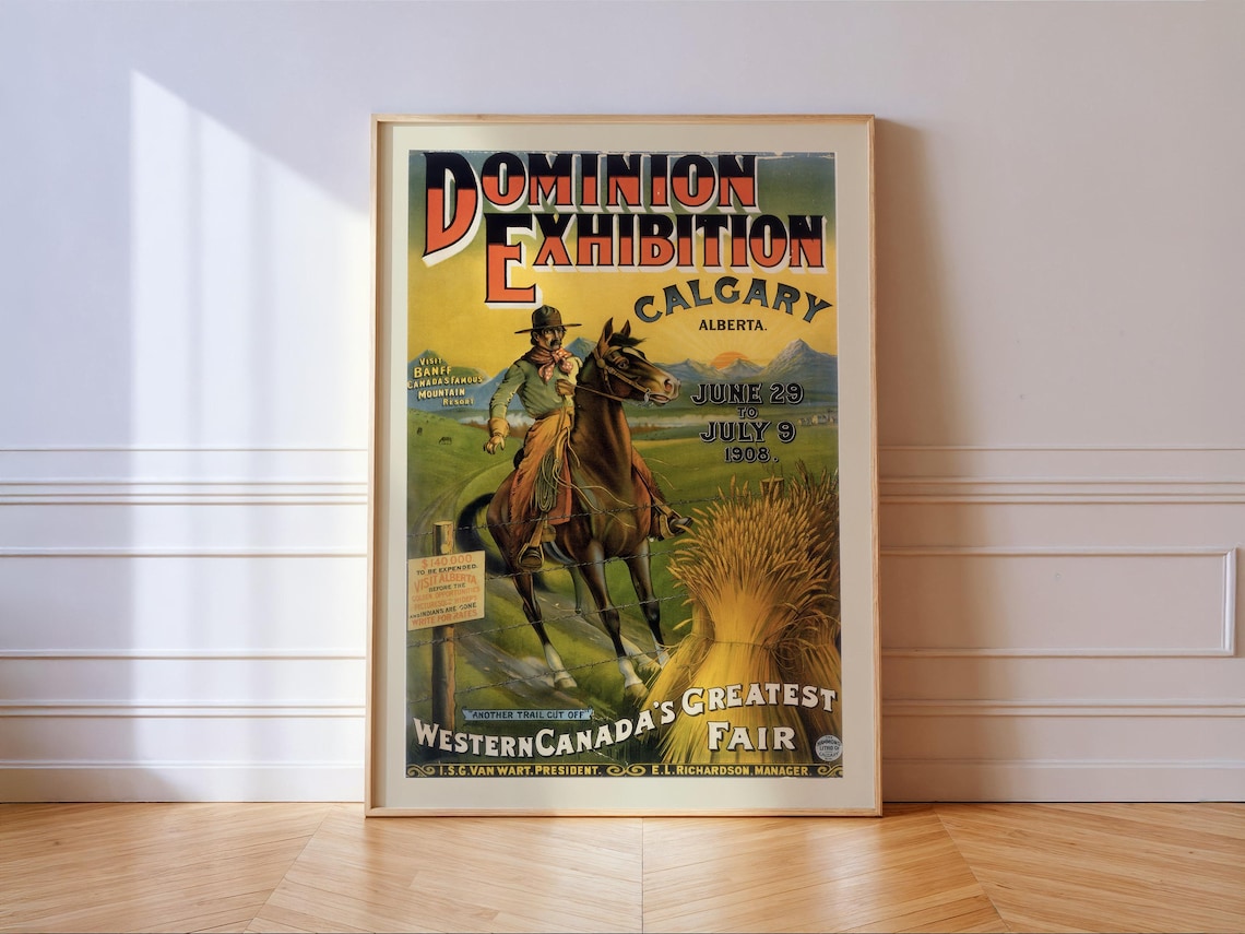 1908 Dominion Exhibition Poster, Vintage Calgary Cowboy Fair