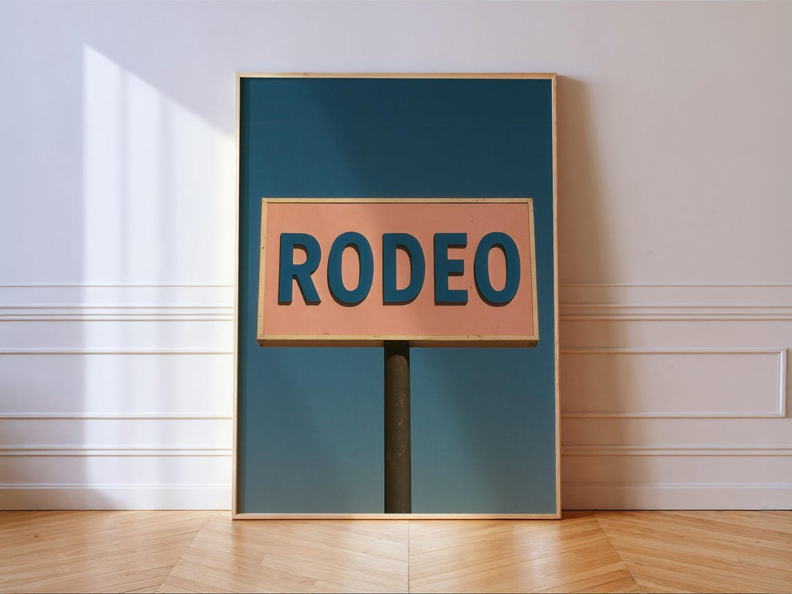 Retro Rodeo Sign Rustic Western Roadside Typography Art Poster