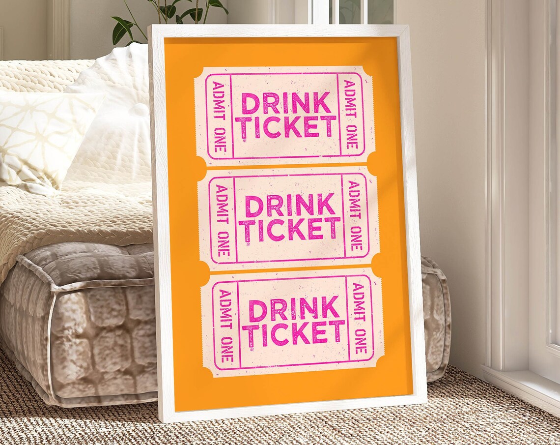 Retro Drink Ticket Trio Orange Vintage Bar Cart Decor Poster
