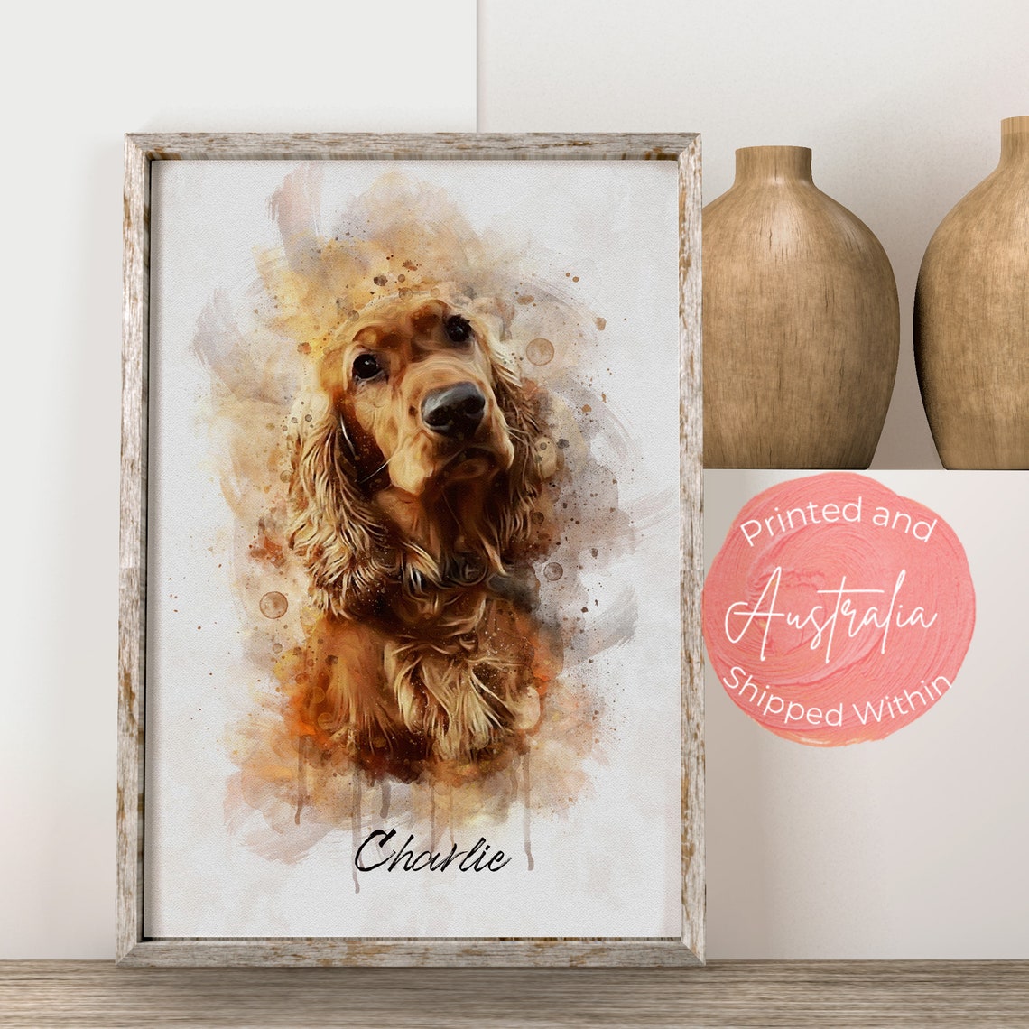 Watercolor Golden Cocker Spaniel Portrait Custom Pet Name Poster