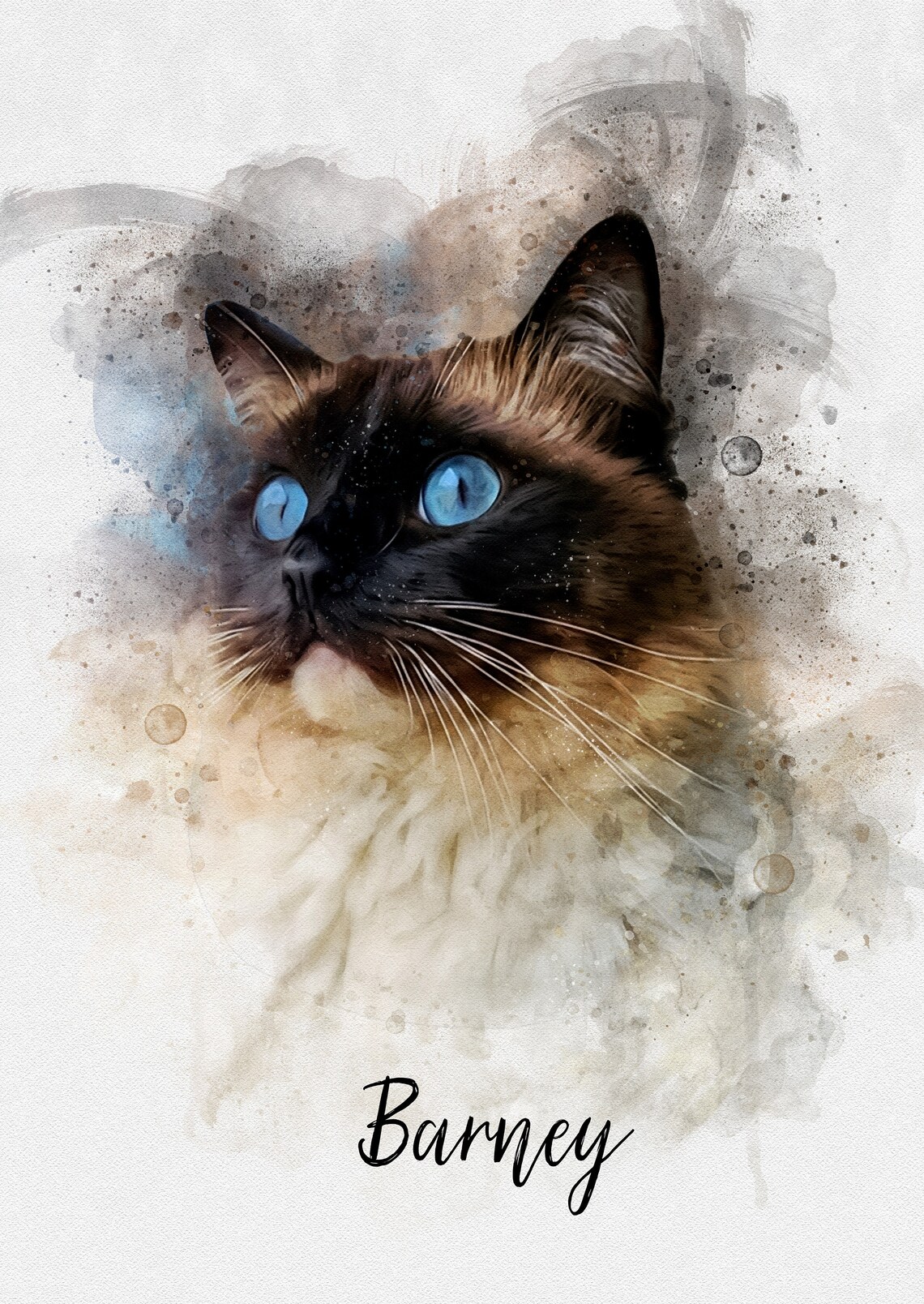 Watercolor Fluffy Long Haired Cat Portrait Custom Name Poster - Image 4