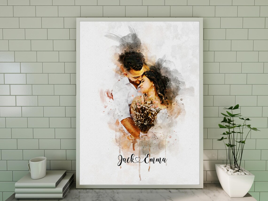 Custom Couple Portrait Watercolor Gift for Anniversary - Image 3