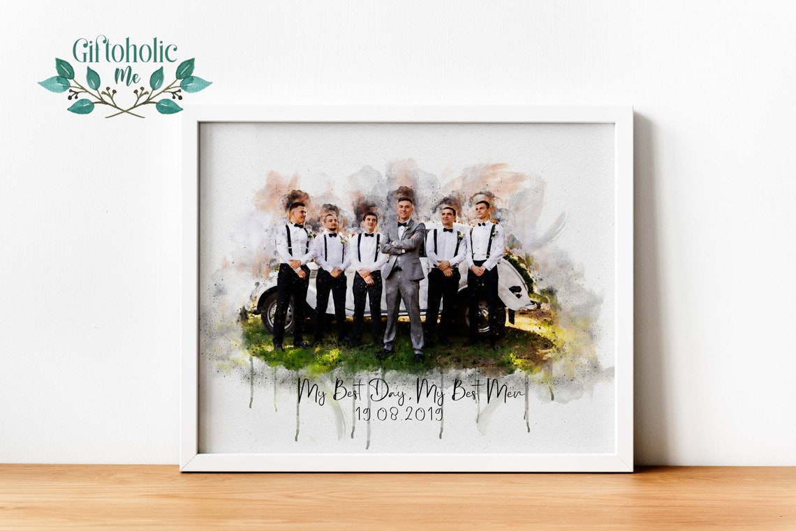 Four Groomsmen Laughing Watercolor Wedding Party Best Men Gift Poster - Image 3