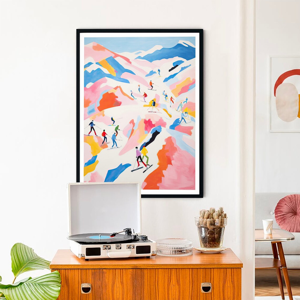 Matisse Style Skiers Colorful Winter Mountain Ski Slope Art Poster - Image 2