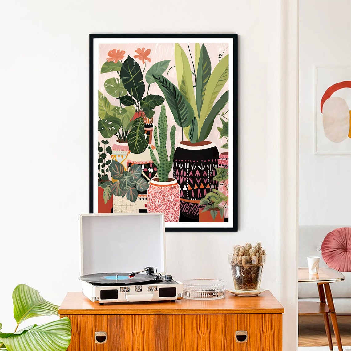 Boho Houseplants in Patterned Vases Cottagecore Botanical Decor Poster - Image 2