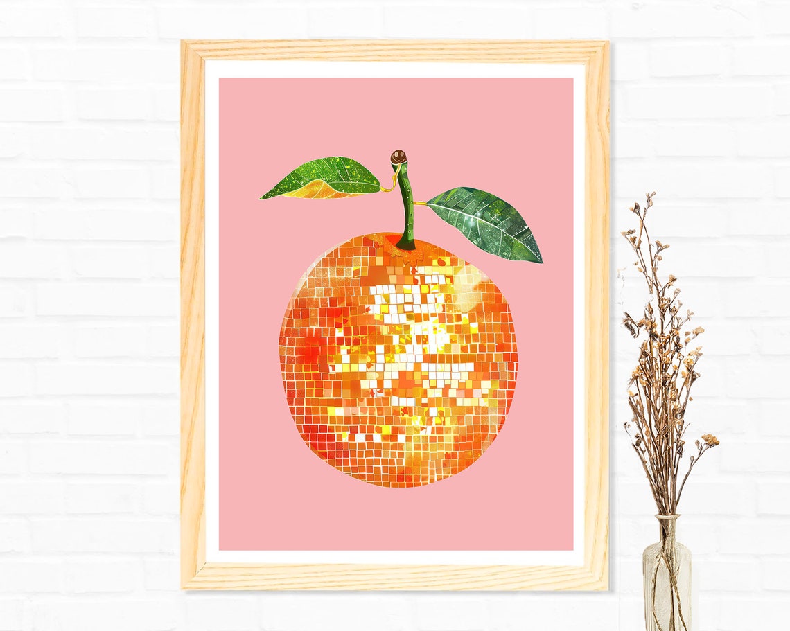 Disco Ball Orange Pink Trendy Citrus Fruit Kitchen Decor Poster - Image 2