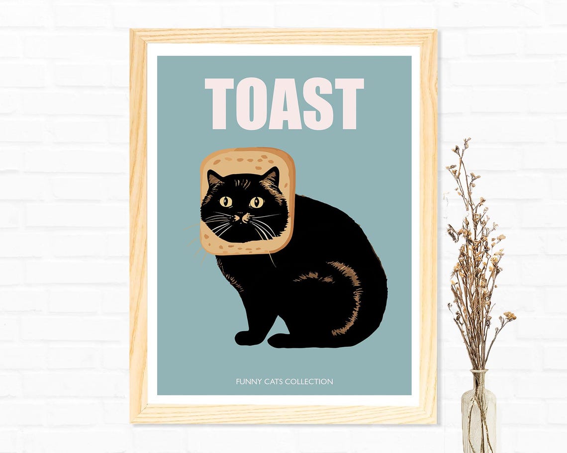 Toast Black Cat Bread Face Funny Cats Collection Meme Poster - Image 2