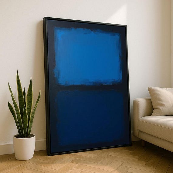 Moody Blue Rothko Style Color Field Canvas Wall Art Print Modern Living Room Decor Statement Piece