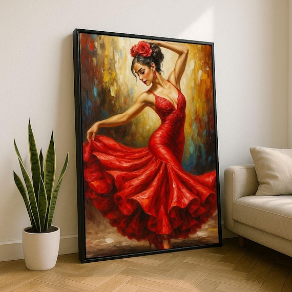 Elegant Flamenco Dancer Canvas Wall Art Print Vibrant Living Room Decor Statement Piece