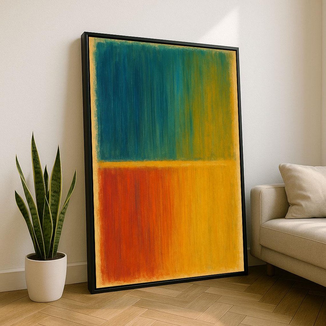 Teal Orange Yellow Color Field Abstract Warm Modern Decor Poster