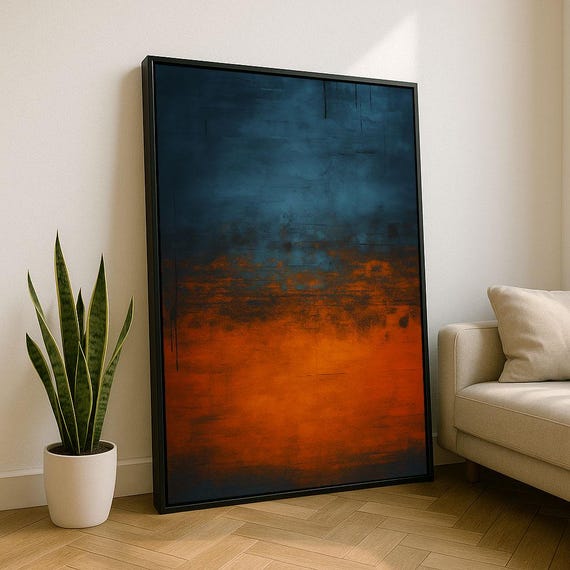 Bold Blue And Orange Rothko Style Color Field Canvas Wall Art Print Modern Living Room Decor Statement Piece