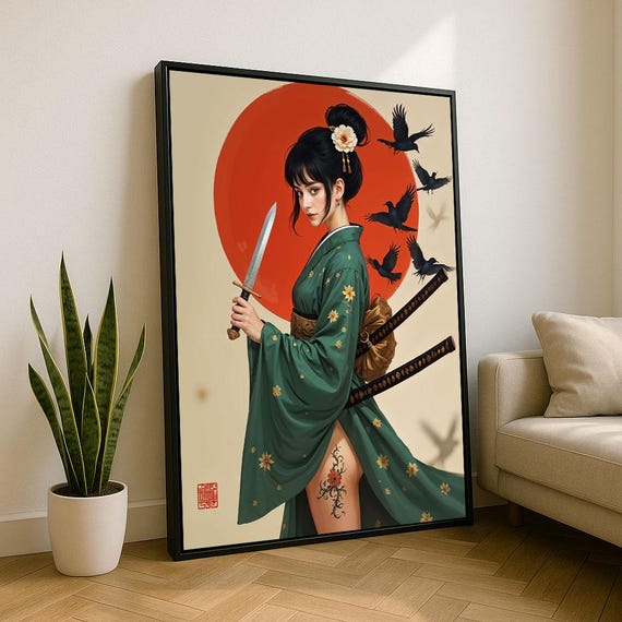 Elegant Samurai Woman Japanese Style Canvas Wall Art Print Bold Living Room Decor Statement Piece